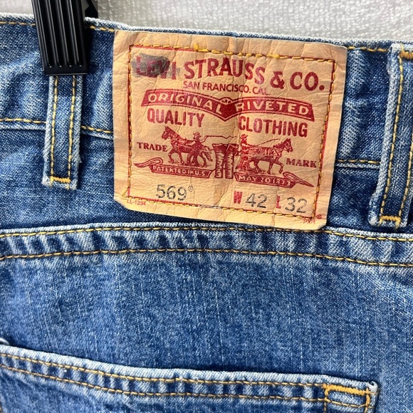 Levis 569 Loose Straight Jeans Mens 42/32 Blue Denim Work Comfort Casual 1813 - Picture 8 of 9